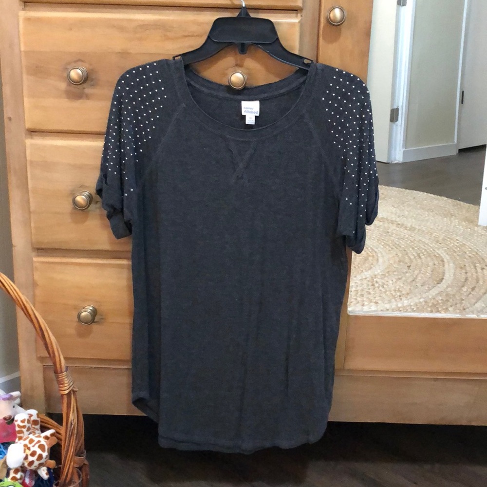 Dark grey top with rhinestone sleeves